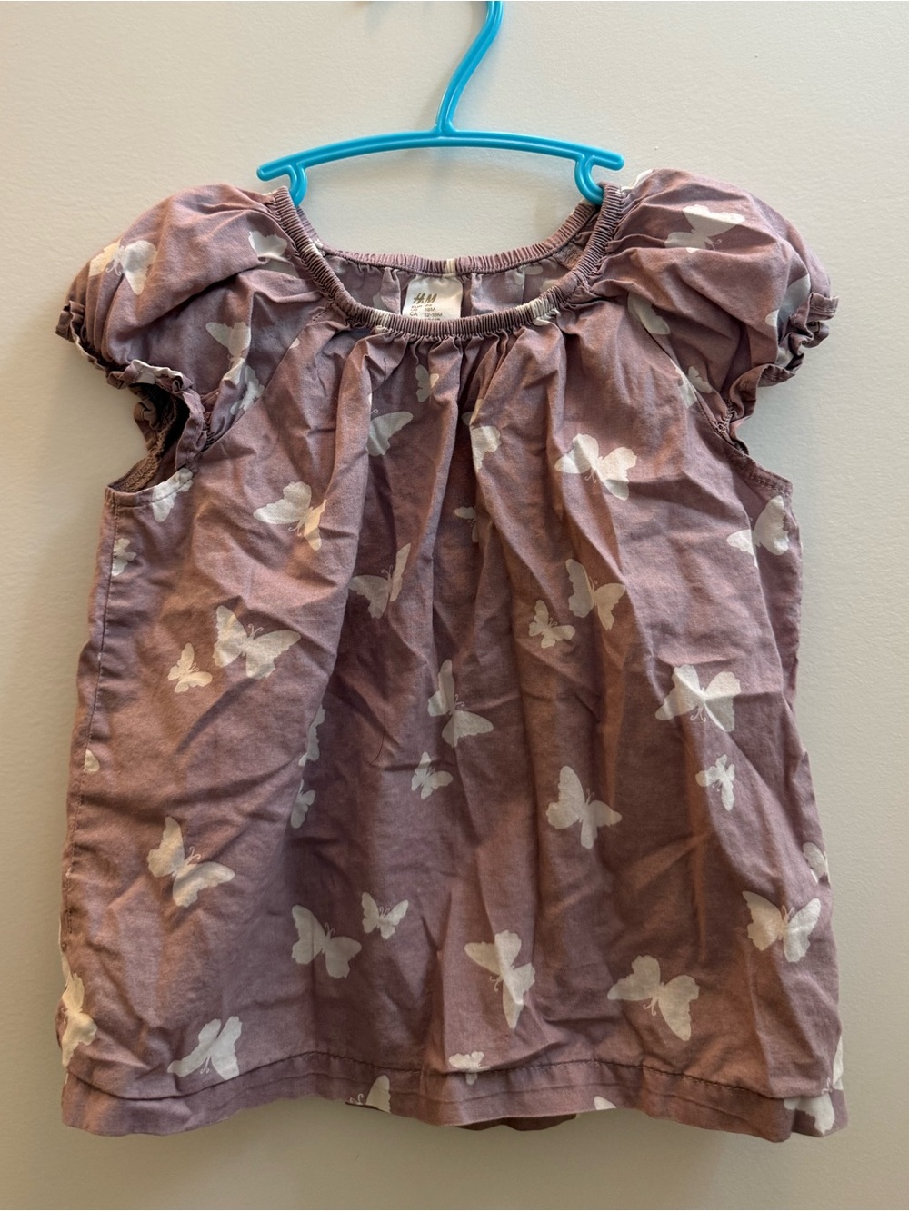 H&M 12-18M Purple Butterfly Top 100% Cotton Toddler Girls Shirt
